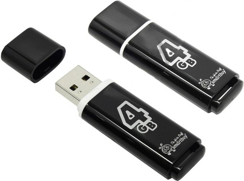 Флэш диск 4 GB USB 2.0 SmartBuy Glossy Black с колпачком