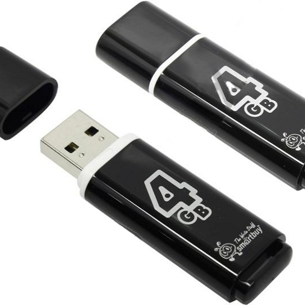 Флэш диск 4 GB USB 2.0 SmartBuy Glossy Black с колпачком