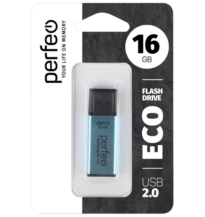 Флэш диск 16 GB USB 2.0 Perfeo E03 economy series Blue с колпачком