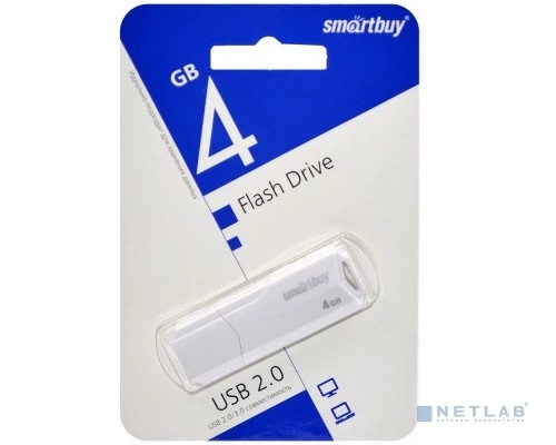 Флэш диск 4 GB USB 2.0 SmartBuy CLUE White с колпачком