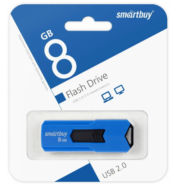 Флэш диск 8 GB USB 2.0 SmartBuy Clue Blue с колпачком