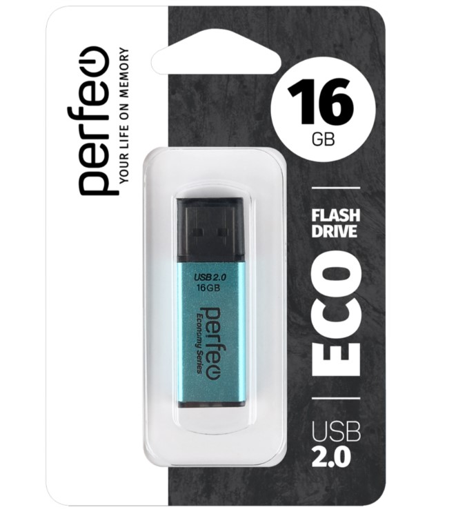Флэш диск 16 GB USB 2.0 Perfeo E03 economy series Green с колпачком