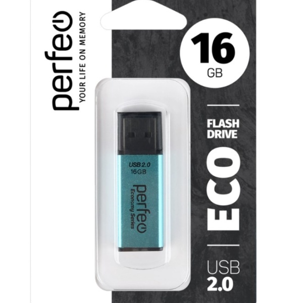 Флэш диск 16 GB USB 2.0 Perfeo E03 economy series Green с колпачком