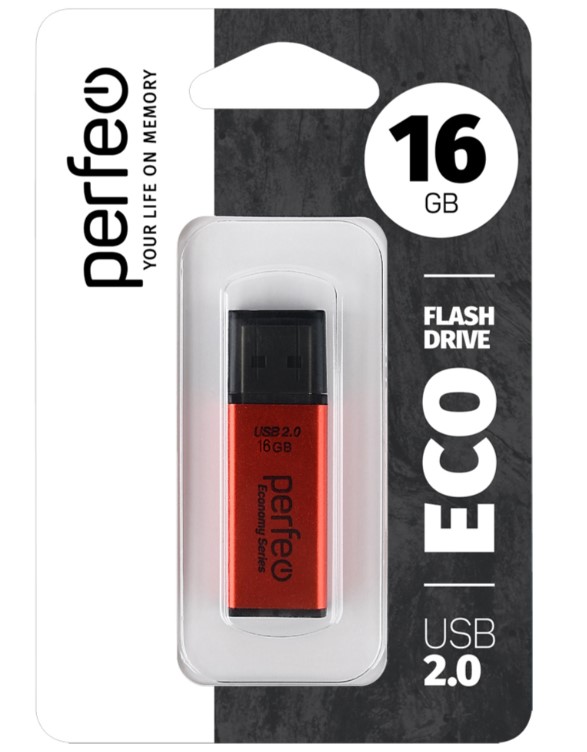 Флэш диск 16 GB USB 2.0 Perfeo E03 economy series Red с колпачком