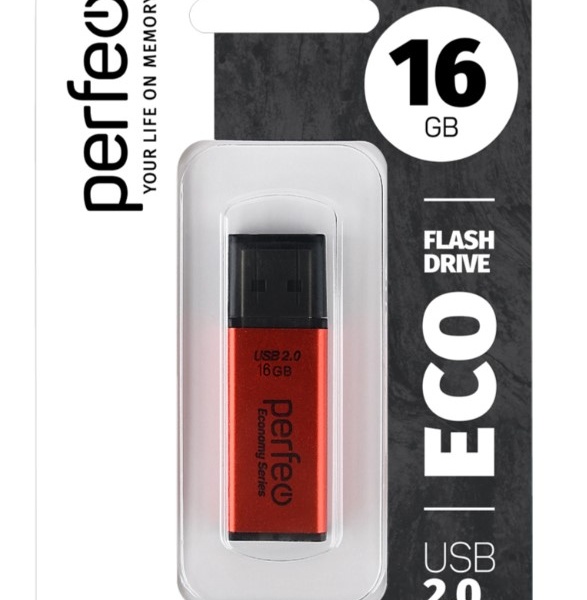 Флэш диск 16 GB USB 2.0 Perfeo E03 economy series Red с колпачком