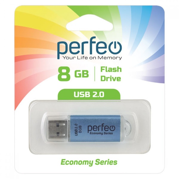 Флэш диск 8 GB USB 2.0 Perfeo E01 economy series Blue с колпачком, металлический корпус