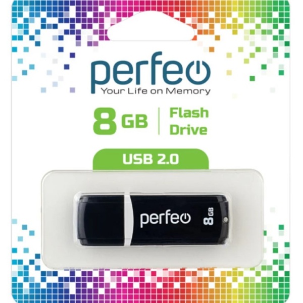 Флэш диск 8 GB USB 2.0 Perfeo C02 Black с колпачком