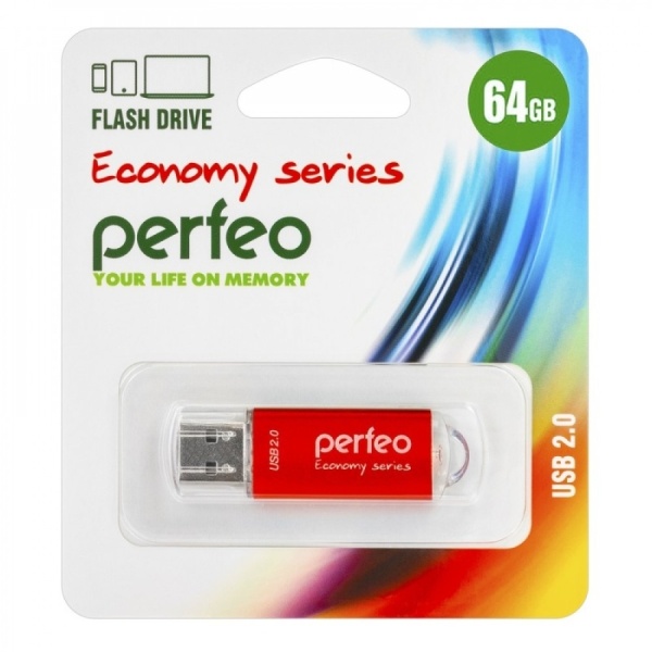 Флэш диск 8 GB USB 2.0 Perfeo E01 economy series Red с колпачком, металлический корпус