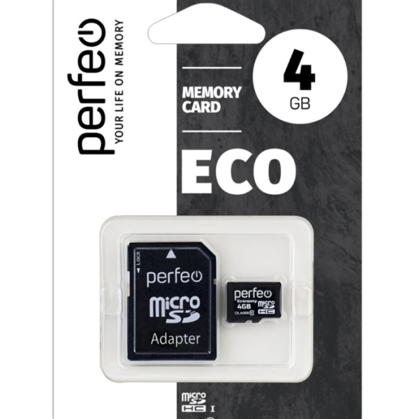 Флэш карта microSDHC 4 GB Perfeo Class 10 с адаптером
