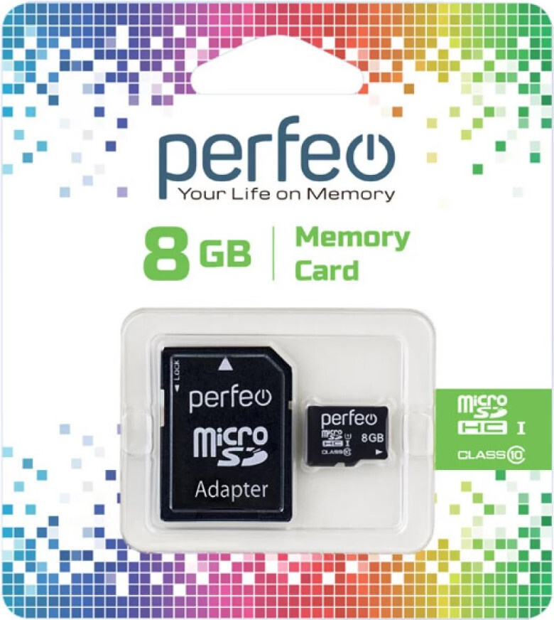 Флэш карта microSDHC 8 GB Perfeo Class 10 с адаптером