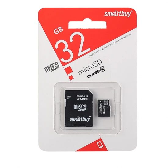 Флэш карта microSDHC 32 GB SmartBuy Class 10 с адаптером