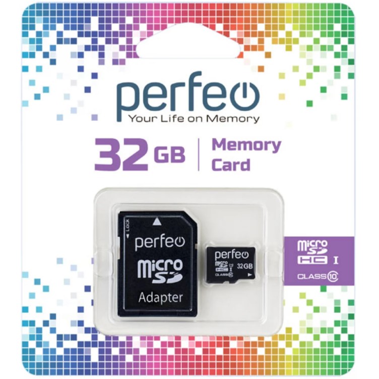 Флэш карта microSDHC 32 GB Perfeo Class 10 с адаптером