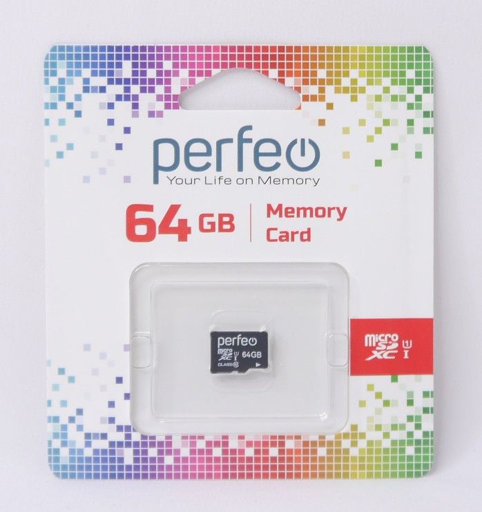 Флэш карта microSDXC 64 GB Perfeo Class 10 с адаптером