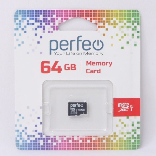 Флэш карта microSDXC 64 GB Perfeo Class 10 с адаптером