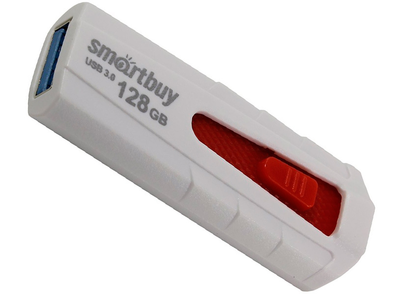 Флэш диск 128 GB USB 3.0 SmartBuy Iron White/Red выдвижной