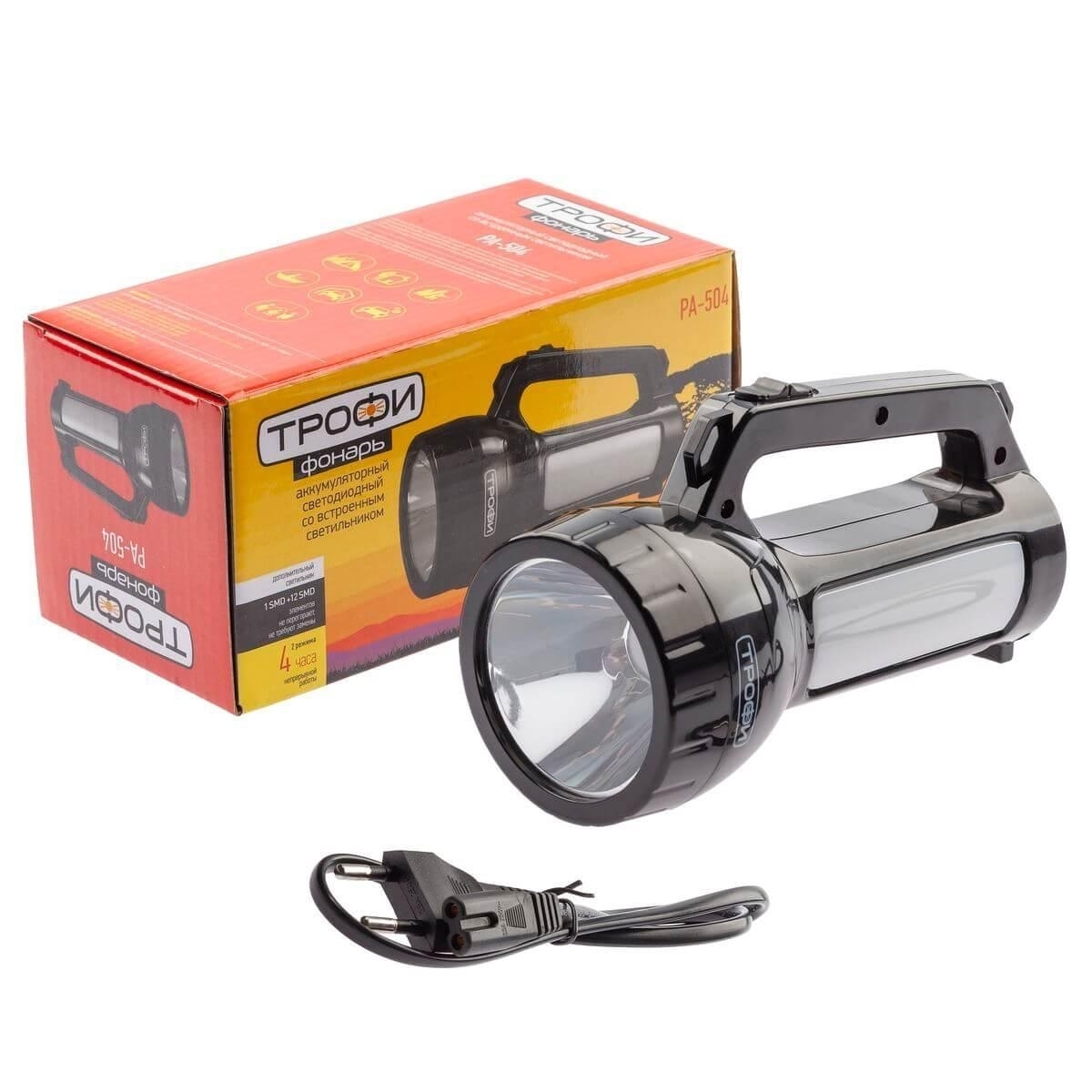 Фонарь-прожектор Трофи PA-504 1SMD+ 12 светодиодов, аккумулятор, Свинцово-кислотный аккумулятор 1000