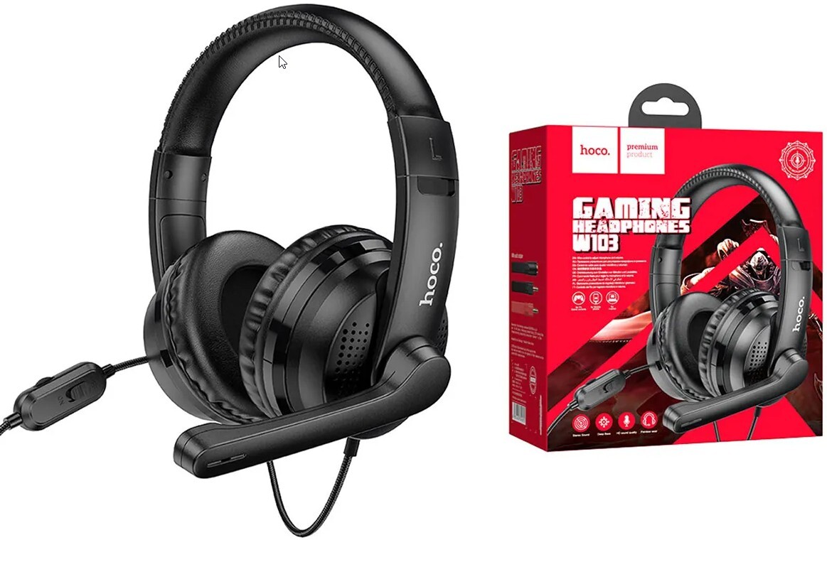 Наушники с микрофоном HOCO W103 Magic tour полноразмерные, кабель 1,2м, 3,5мм 4-pin Jack, черный 