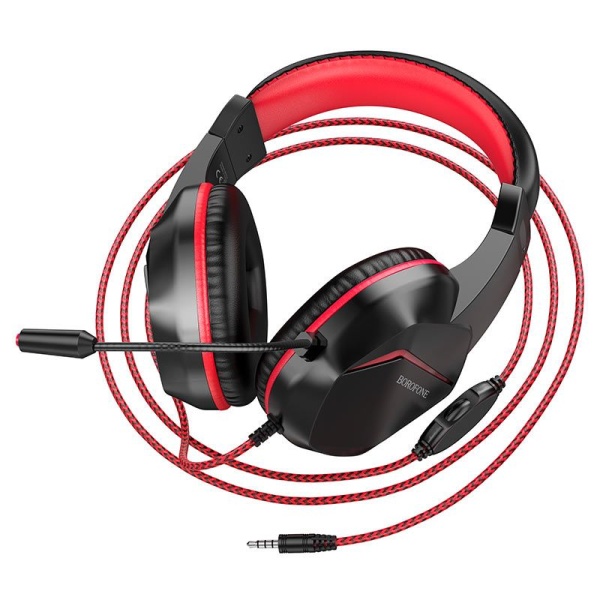 Наушники с микрофоном Borofone BO104 Phantom gaming накладные, кабель 1,2м, 3,5мм 4-pin Jack, красны