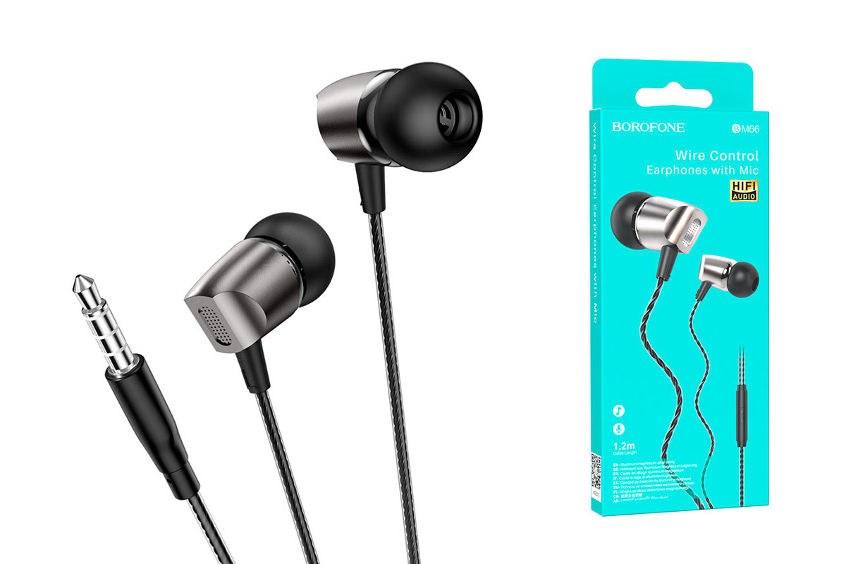 Наушники с микрофоном Borofone BM66 New sound внутриканальные, кабель 1,2м, 3,5мм 4-pin Jack, черный