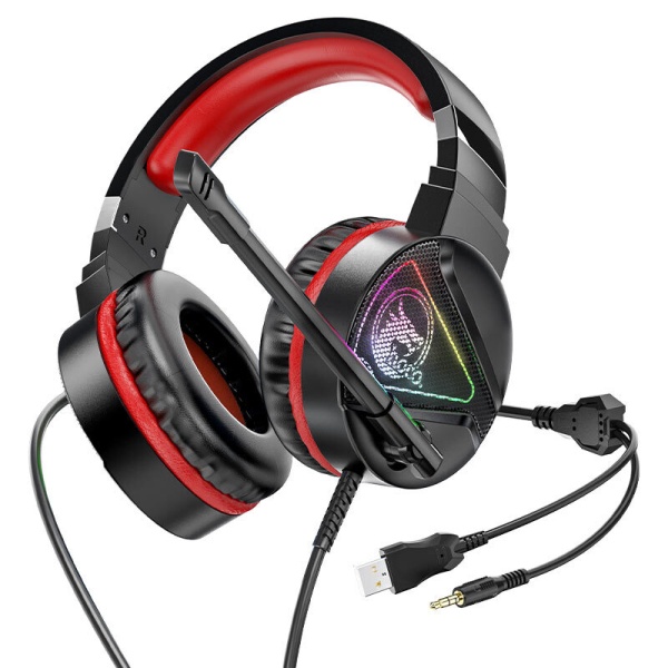 Наушники с микрофоном HOCO W104 Drift полноразмерные, кабель 2,4м, 3.5мм Jack + USB, регулятор красн