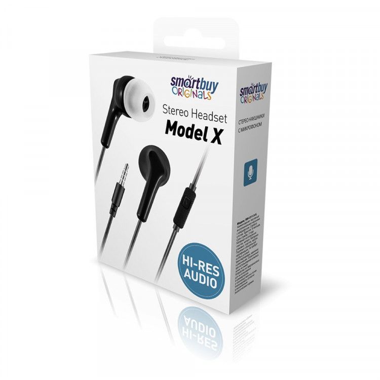 Наушники с микрофоном SmartBuy Model X SBH-011-X-K внутриканальные, кабель 1,05м, 3,5мм 4-pin Jack, 