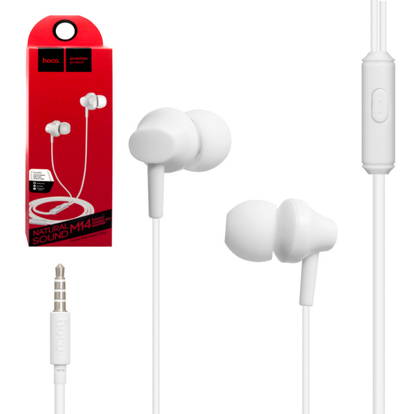 Наушники с микрофоном HOCO M14 Initial sound внутриканальные, кабель 1,2м, 3,5мм 4-pin Jack, белый