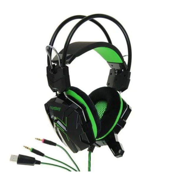 Наушники с микрофоном SmartBuy "RUSH SNAKE" SBHG-1200 полноразмерные, кабель 2,2м,м, , , черно-зелен