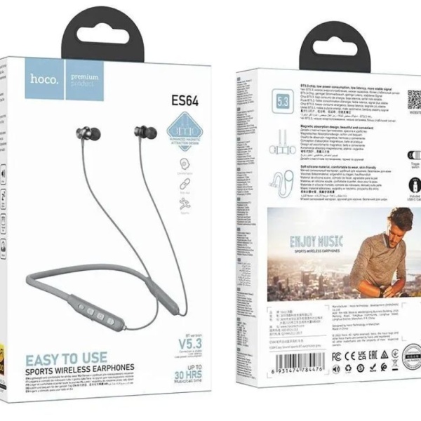 Наушники беспроводные HOCO ES64 Easy Sound внутриканальные, Bluetooth 5,3, коробка, серый