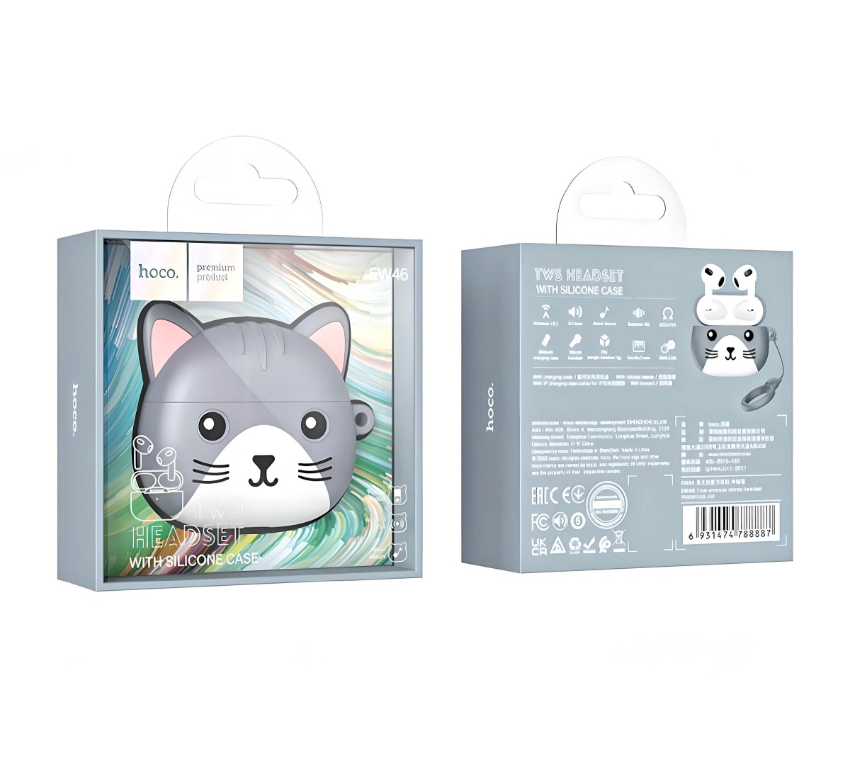 Наушники BT Hoco EW46 с серым чехлом котик Mysterious cat