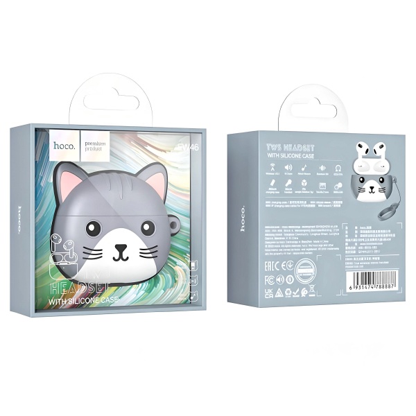 Наушники BT Hoco EW46 с серым чехлом котик Mysterious cat