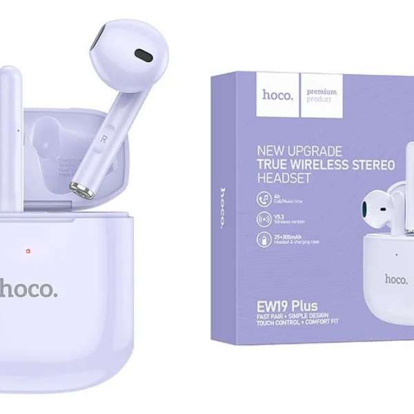 Наушники беспроводные HOCO EW19 Plus вкладыши, Bluetooth V5.3 кейс для хранения и зарядки в голубой
