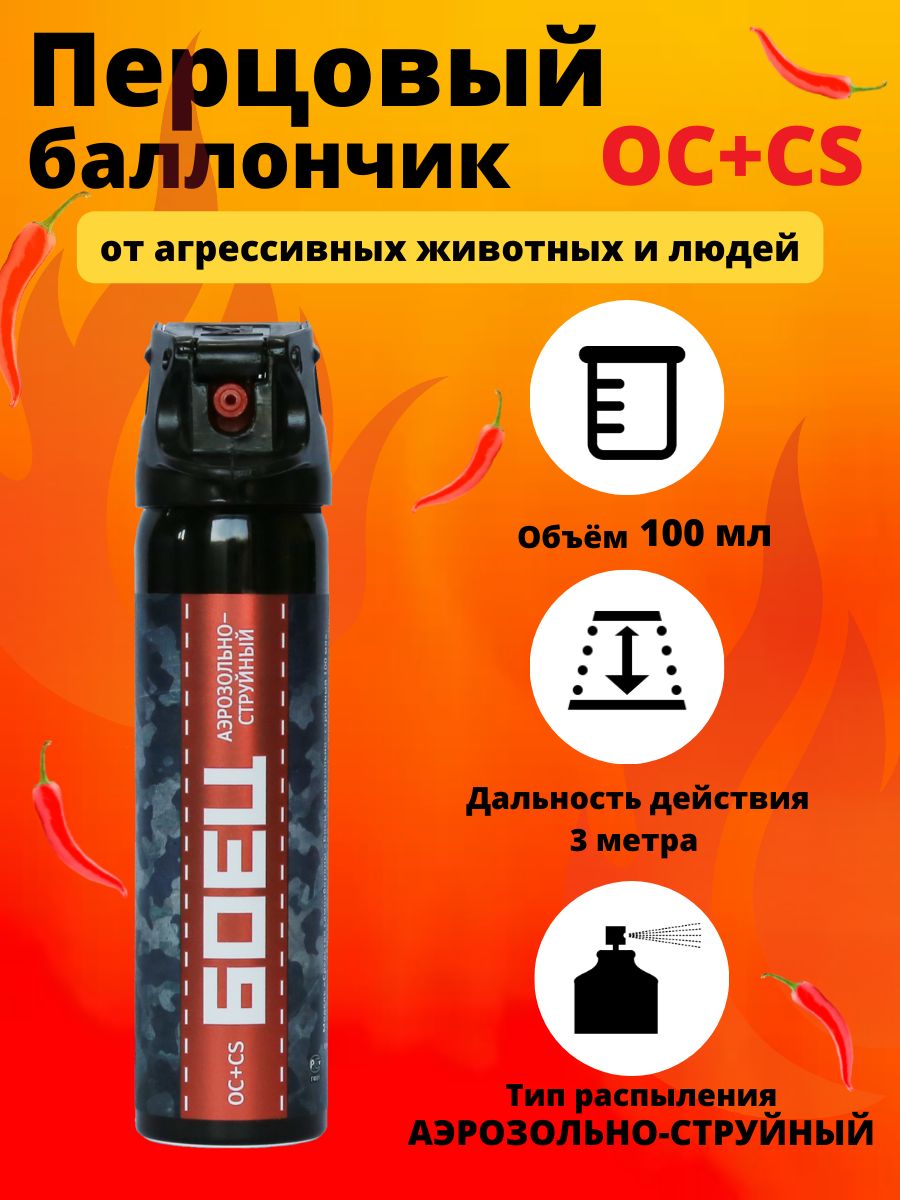 Баллончик перцовый аэрозольно-струйный Боец +CS 100мл