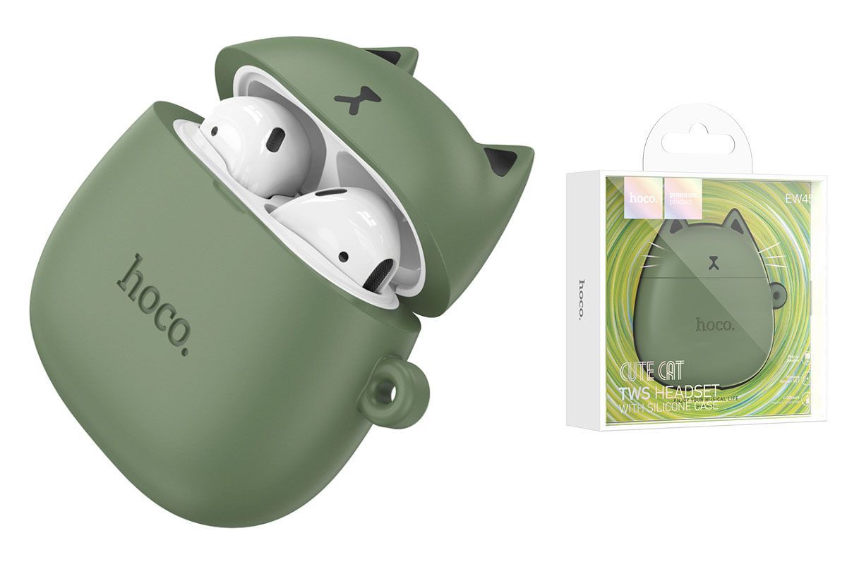 Наушники беспроводные HOCO EW45 Forest Cat внутриканальные, Bluetooth V5.3 кейс для хранения зеленый