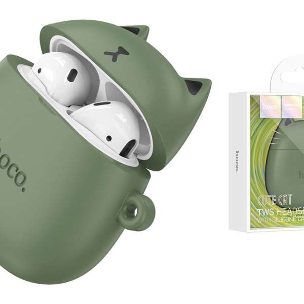 Наушники беспроводные HOCO EW45 Forest Cat внутриканальные, Bluetooth V5.3 кейс для хранения зеленый