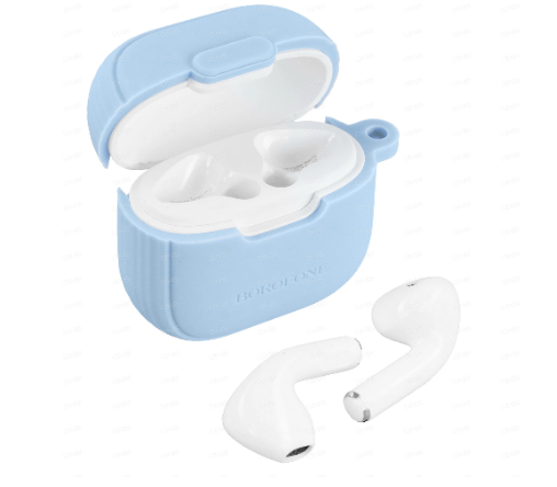 Наушники беспроводные Borofone BW29 Charm вкладыши, Bluetooth V5.3 кейс для хранения и голубой