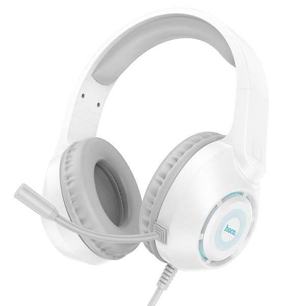 Наушники с микрофоном HOCO W108 Sue полноразмерные, кабель 1,2м, 3,5мм 4-pin Jack, регулятор белый