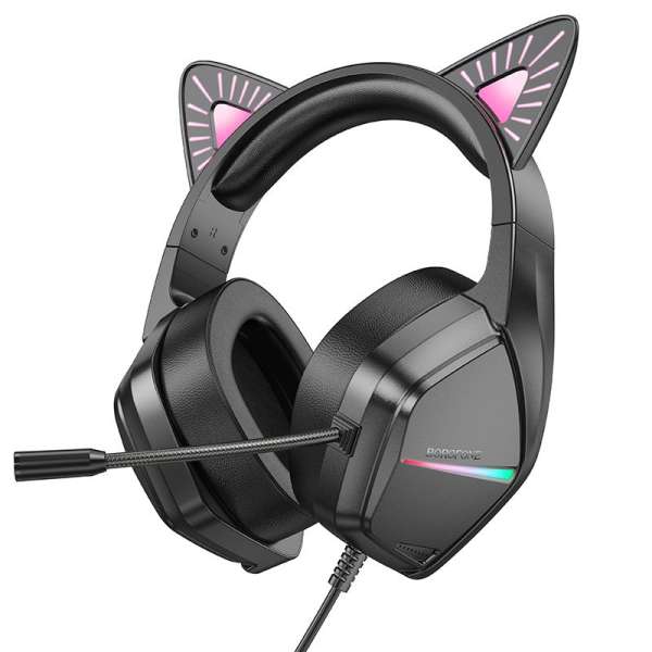 Наушники с микрофоном HOCO W107 phantom cat полноразмерные, кабель 2м, 3.5мм Jack + USB, синий
