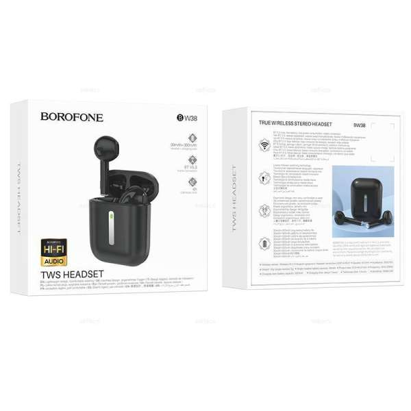 Наушники беспроводные Borofone BW38 Joy вкладыши, Bluetooth V5.3, кейс для хранения и черный