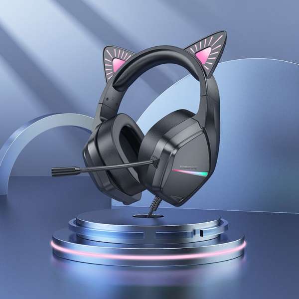 Наушники с микрофоном Borofone BO106 Phantom Cat полноразмерные, кабель 2м, 3.5мм Jack + USB, черный