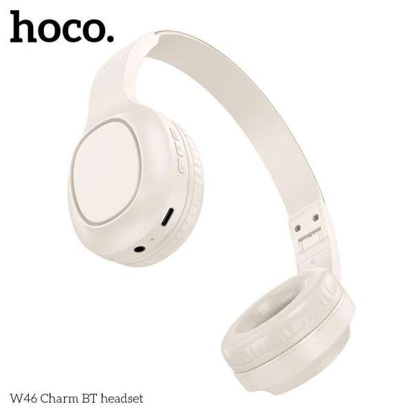 Наушники беспроводные HOCO W46 Charm полноразмерные, Bluetooth 5.3, коробка, кремовый