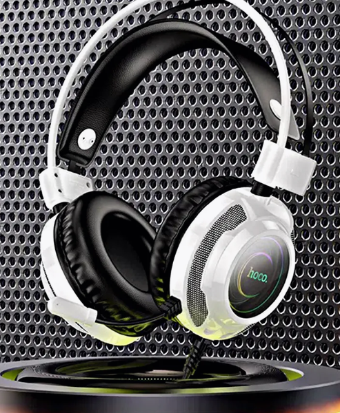 Наушники с микрофоном HOCO W110 полноразмерные, кабель 2м, 3,5мм 4-pin Jack, регулятор белый