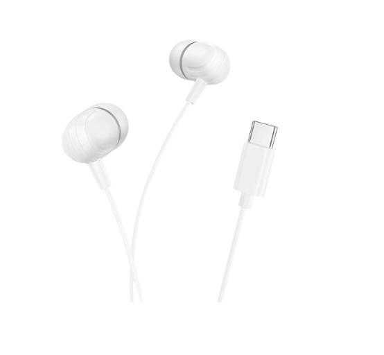 Наушники с микрофоном Borofone BM77 (Type-C) внутриканальные, кабель 1,2м, Type-C, кнопка белый