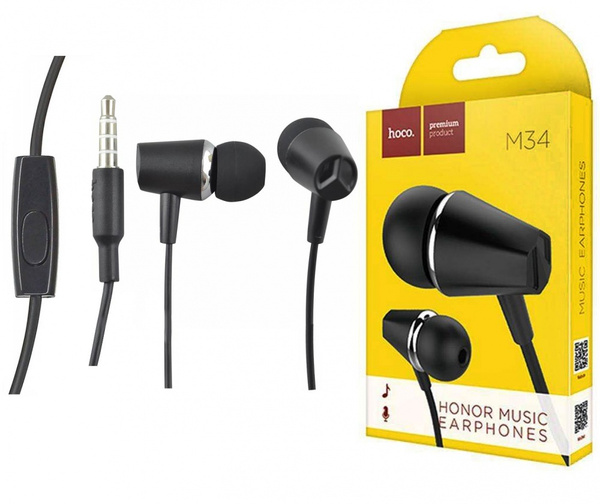 Наушники с микрофоном HOCO M34 Honor внутриканальные, кабель 1,2м, регулятор громкости, коробка, чер