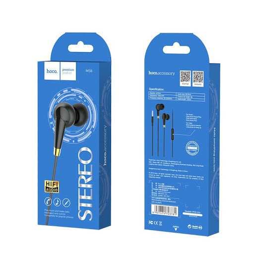 Наушники с микрофоном HOCO M58 вкладыши, кабель 1,2м, кнопка, коробка, черные