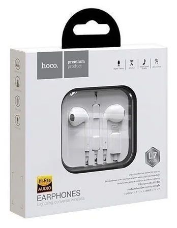 Наушники внутриканальные HOCO L7, Plus, кабель 8 pin, 1.2м, цвет: белый