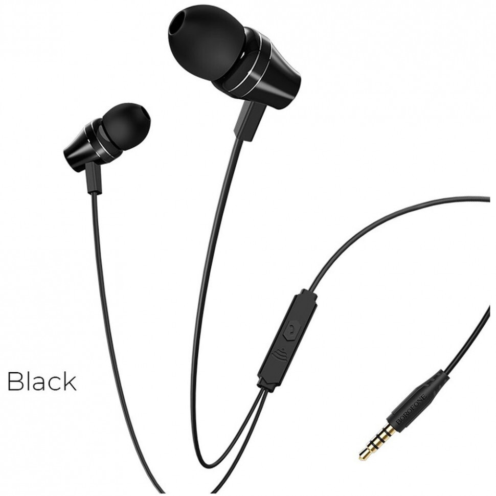 Наушники с микрофоном Borofone BM38 Bright sound внутриканальные, кабель 1,2м, коробка, черный