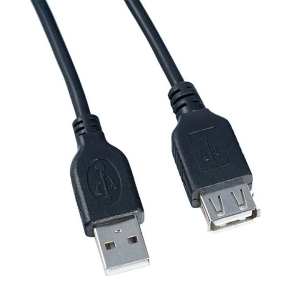Кабель USB A штекер - USB A гнездо Perfeo длина 5м, пакет, черный (U4505)