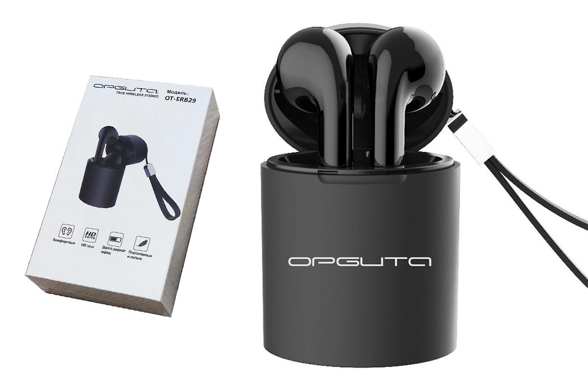 Наушники беспроводные Орбита OT-TWS3 вкладыши, Bluetooth 5.0 + EDR (6936D), беспроводные, пенал для 