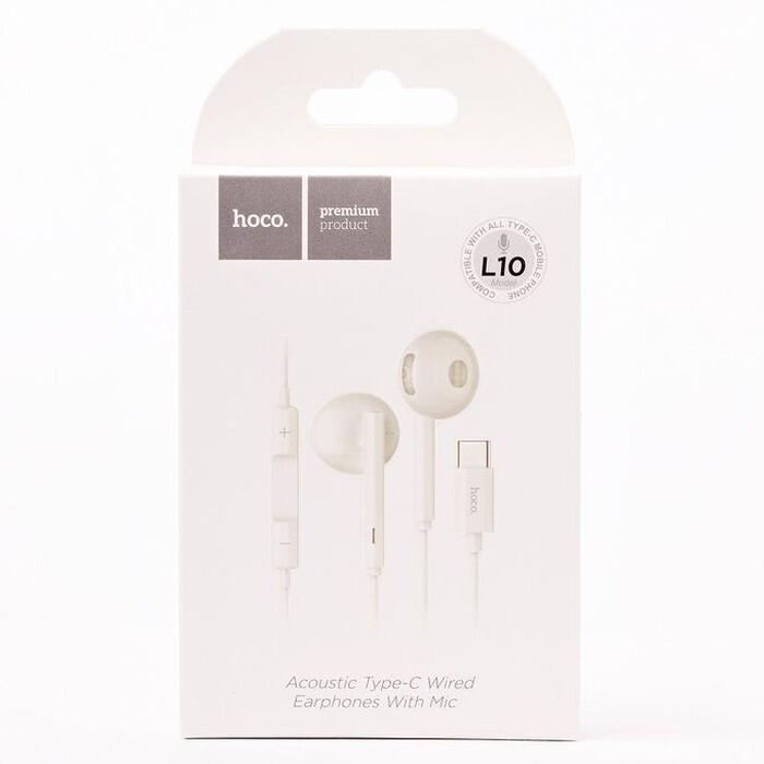 Наушники с микрофоном HOCO L10 Acoustic вкладыши, кабель 1,2м, разьем Type-C, коробка, белый