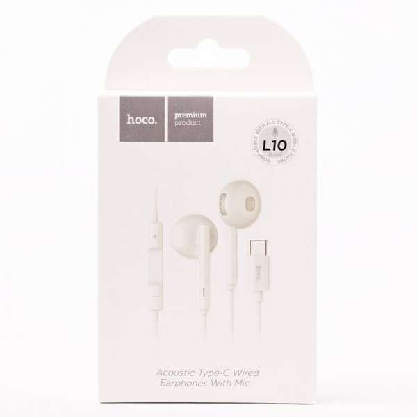 Наушники с микрофоном HOCO L10 Acoustic вкладыши, кабель 1,2м, разьем Type-C, коробка, белый